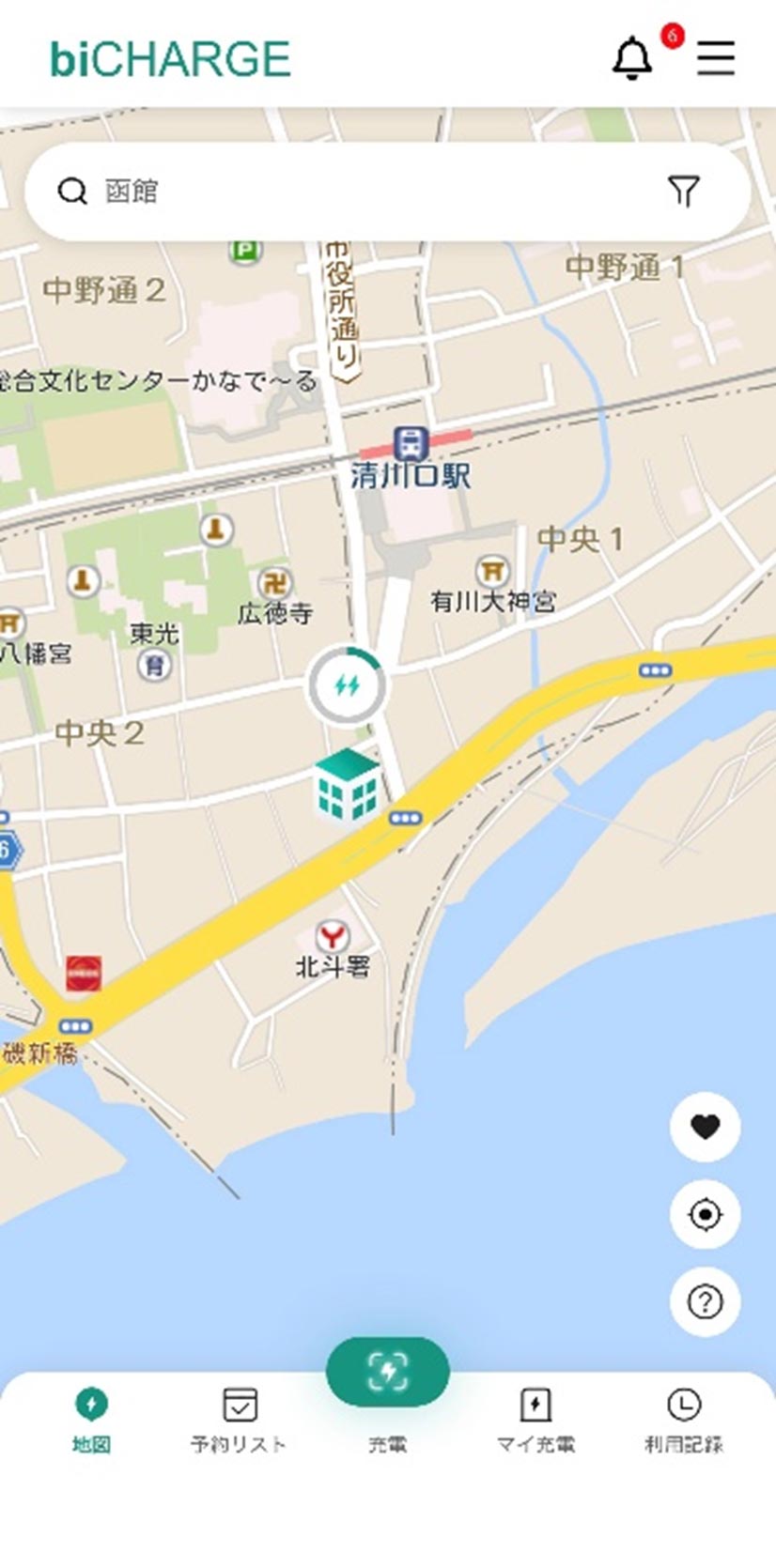 ユーザー用アプリ画面例　充電ステーションマップ